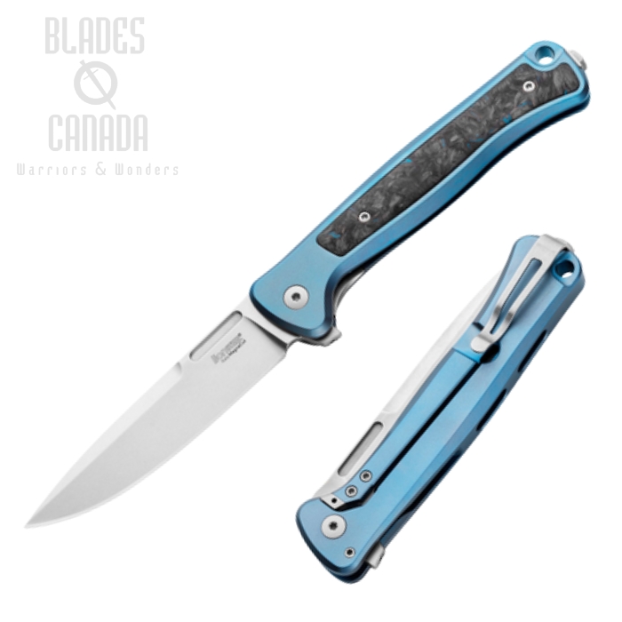 Lion Steel Skinny SK01 BL Flipper Framelock Knife, CPM MagnaCut, Titanium Blue/Carbon Fiber